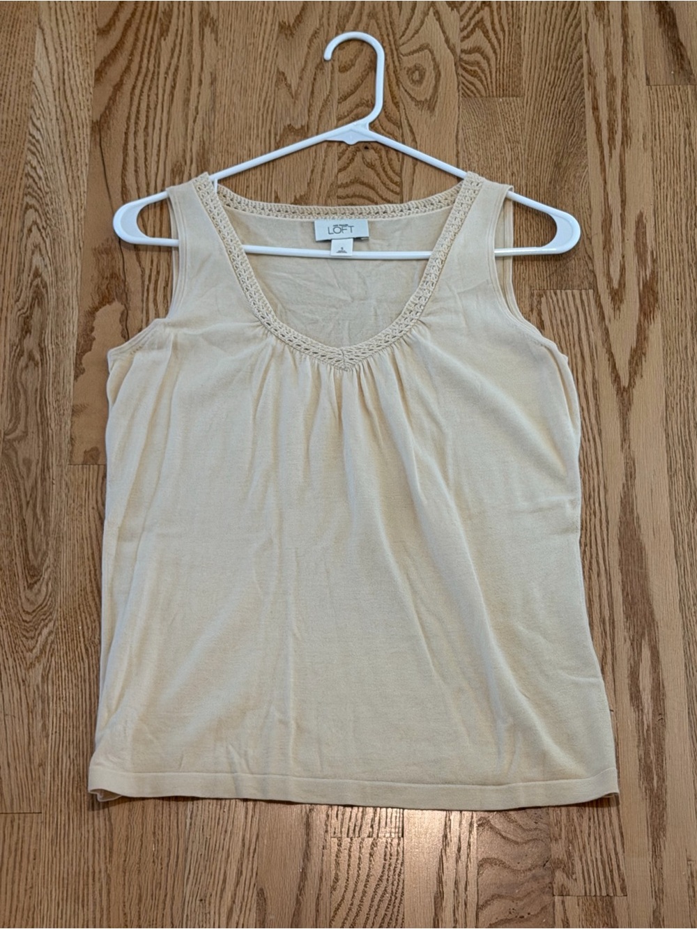 LOFT Cream Crochet-Trim Scoop Tank Top